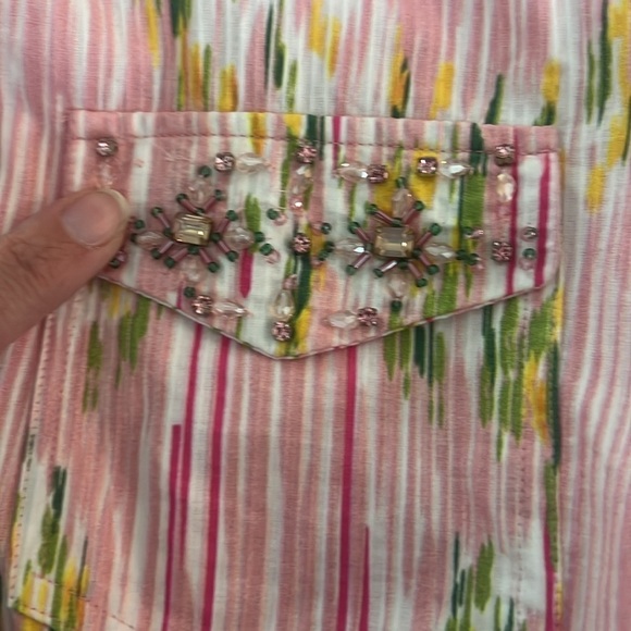 La Fuori- Anthropologie Pink Green Embroidered Romper- CiriOut Size Medium 🔲 - Picture 12 of 16